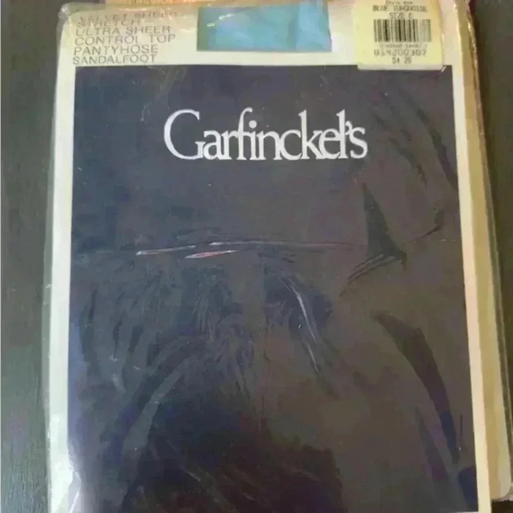 VTG 80's Garfinckel's Blue Turquoise Velvet Sheer Control Top Pantyhose Size C‎